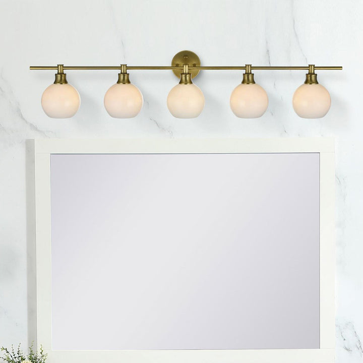 5 Light Satin Gold And Frosted White Glass Wall Sconce Satin Gold Finish - LIGHTING by Joshua Marshal