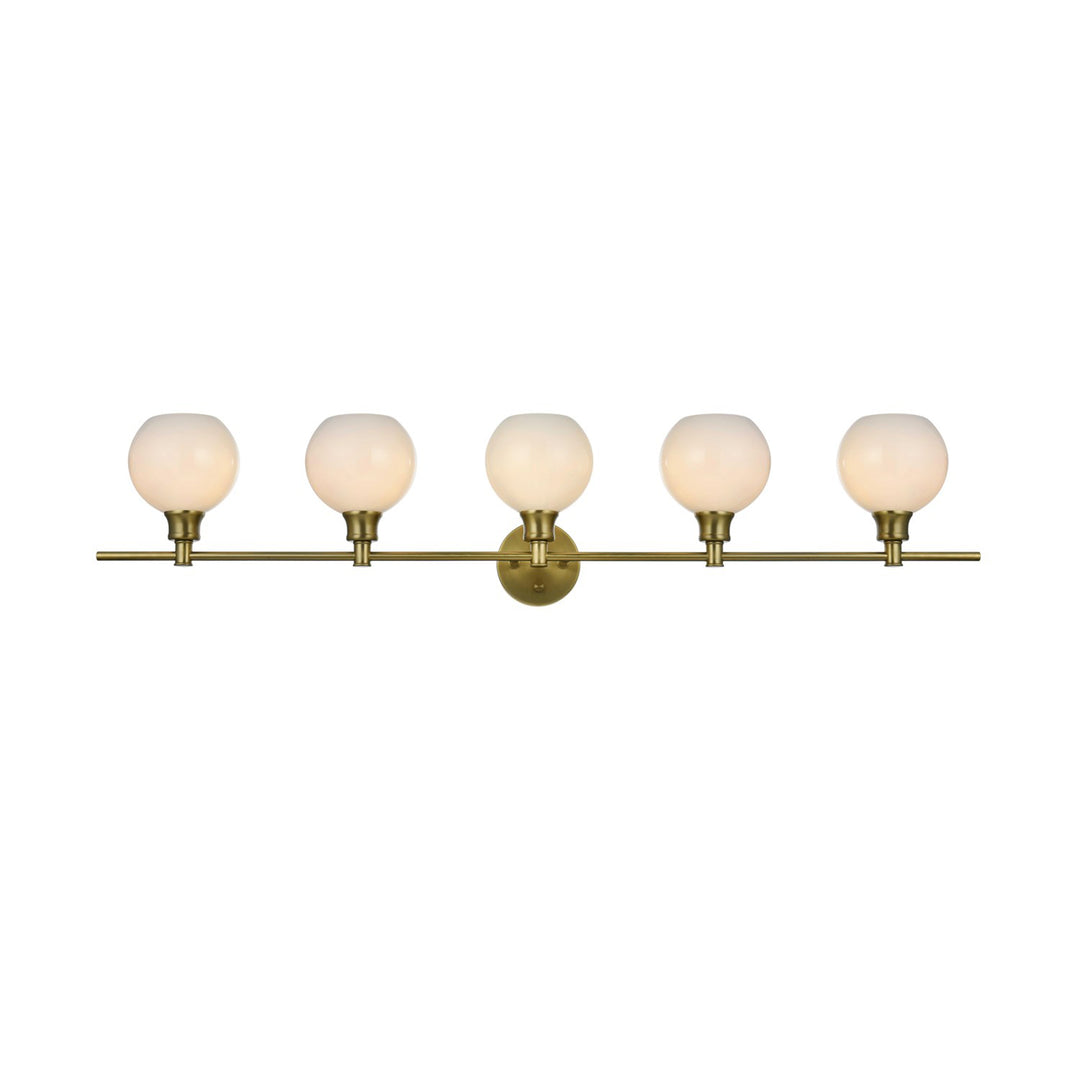 5 Light Satin Gold And Frosted White Glass Wall Sconce - View 3 - Joshua Marshal