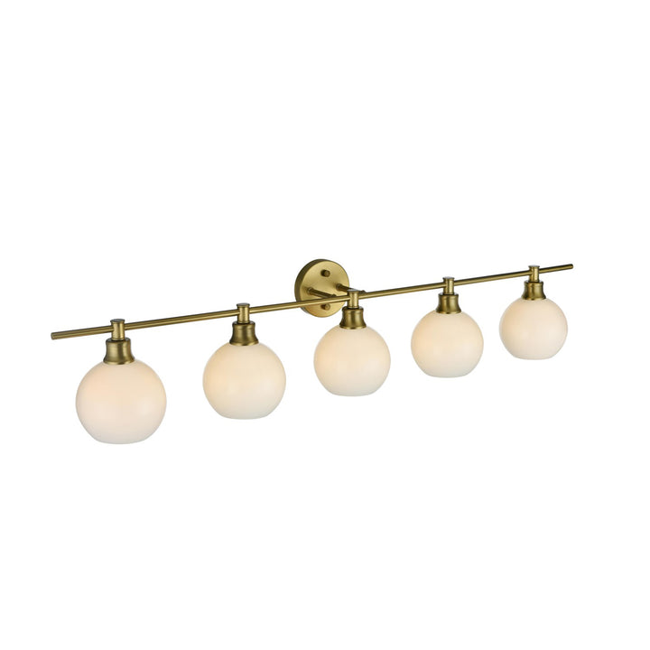 5 Light Satin Gold And Frosted White Glass Wall Sconce - View 4 - Joshua Marshal