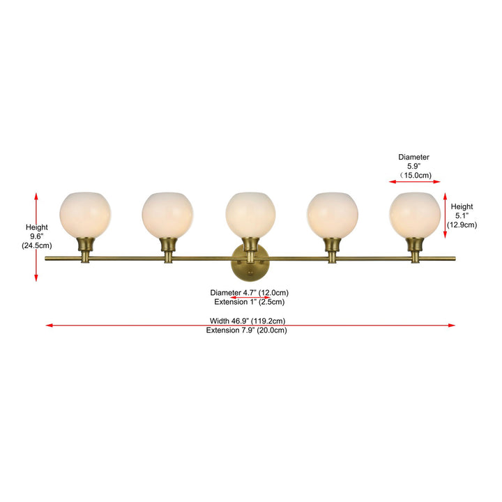 5 Light Satin Gold And Frosted White Glass Wall Sconce - View 6 - Joshua Marshal