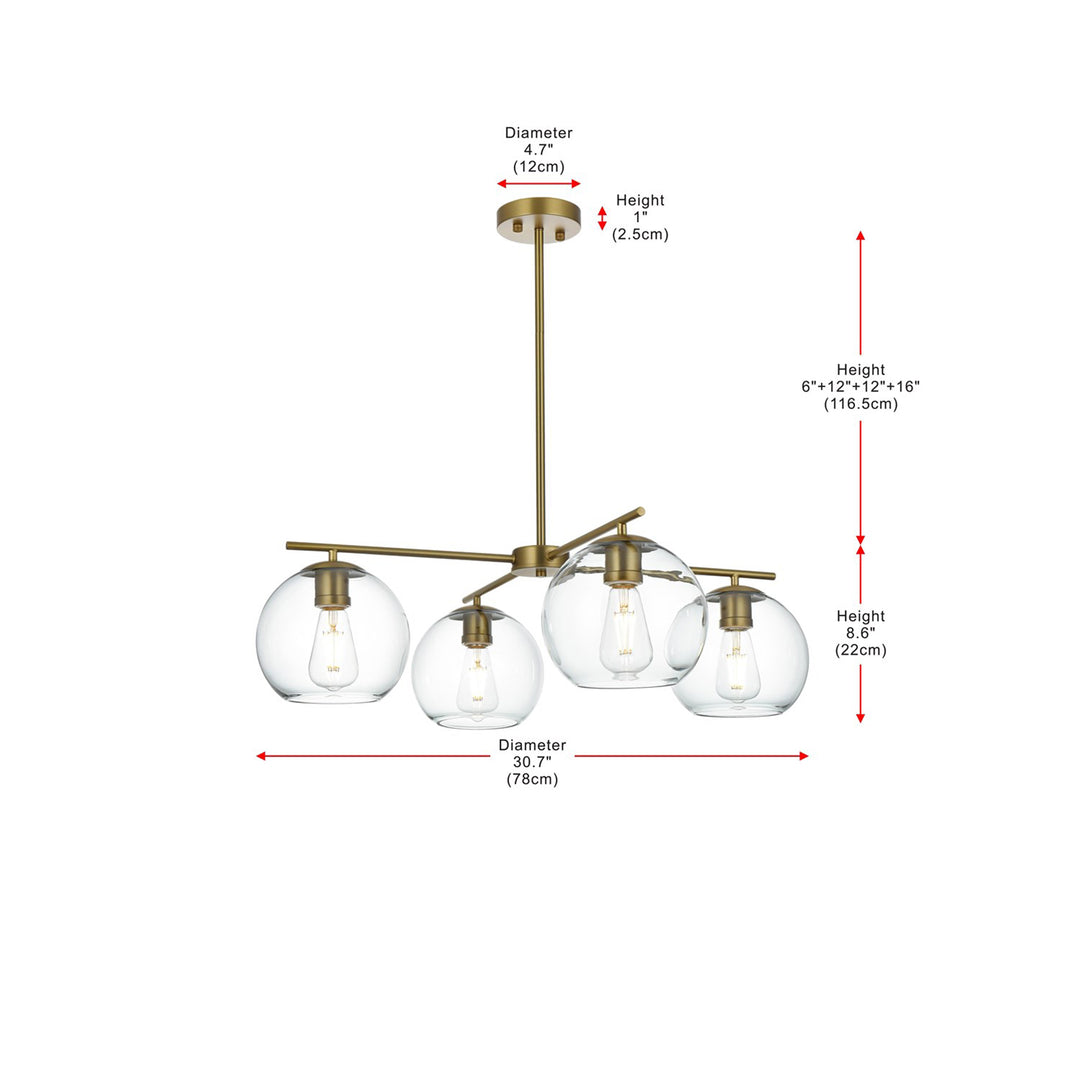 30.5 Inch Pendant Clear Shade In Satin Gold - View 6 - Joshua Marshal