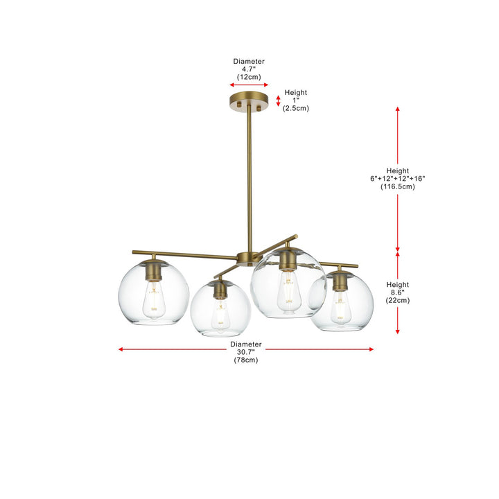 30.5 Inch Pendant Clear Shade In Satin Gold - View 6 - Joshua Marshal