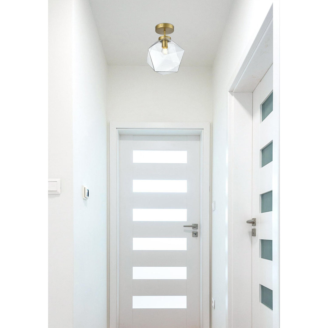 10 Inch Flush Mount Clear Shade In Satin Gold - View 2 - Joshua Marshal