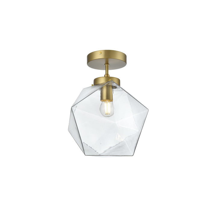 10 Inch Flush Mount Clear Shade In Satin Gold - View 4 - Joshua Marshal