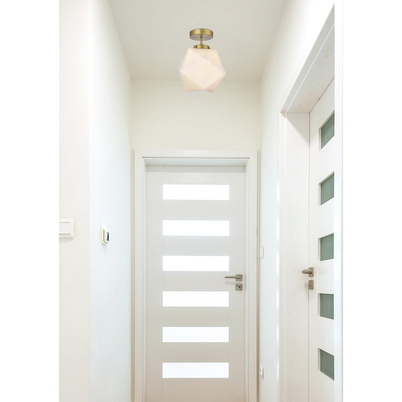 10 Inch Flush Mount Frosted White Shade In Satin Gold - View 2 - Joshua Marshal