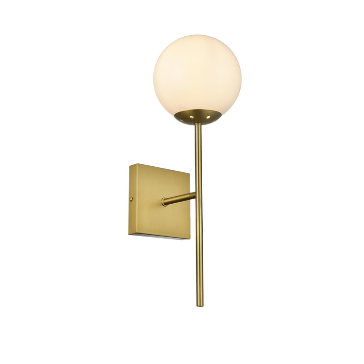 6 Inch Wall Sconce White Shade In Satin Gold - View 4 - Joshua Marshal