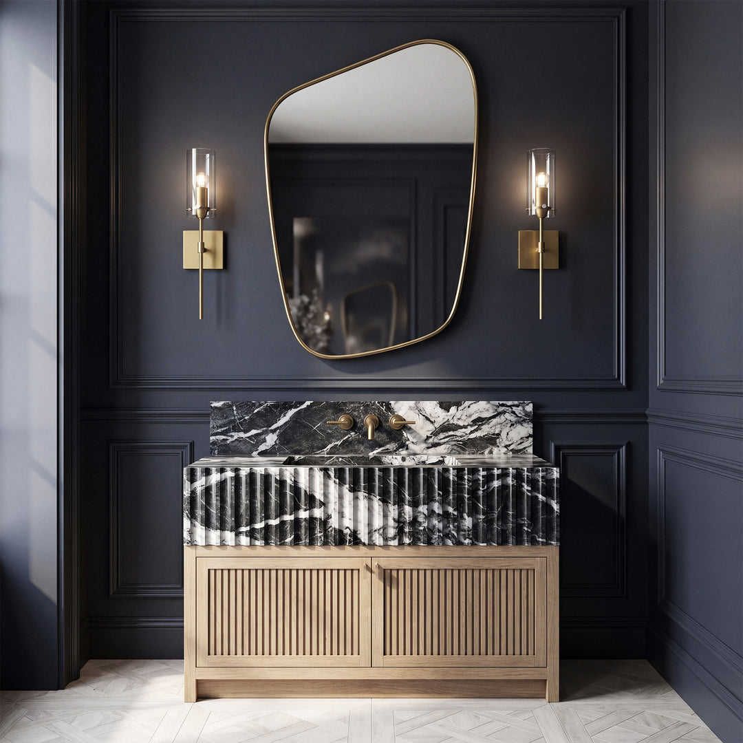 4.5 Inch Wall Sconce Clear Shade In Satin Gold - View 2 - Joshua Marshal