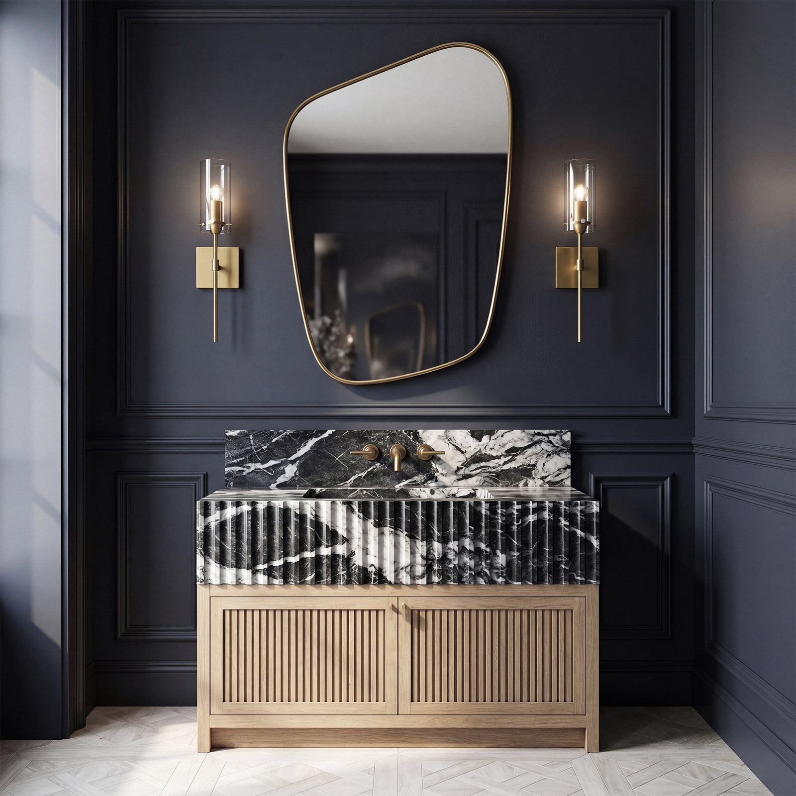 4.5 Inch Wall Sconce Clear Shade In Satin Gold - View 2 - Joshua Marshal
