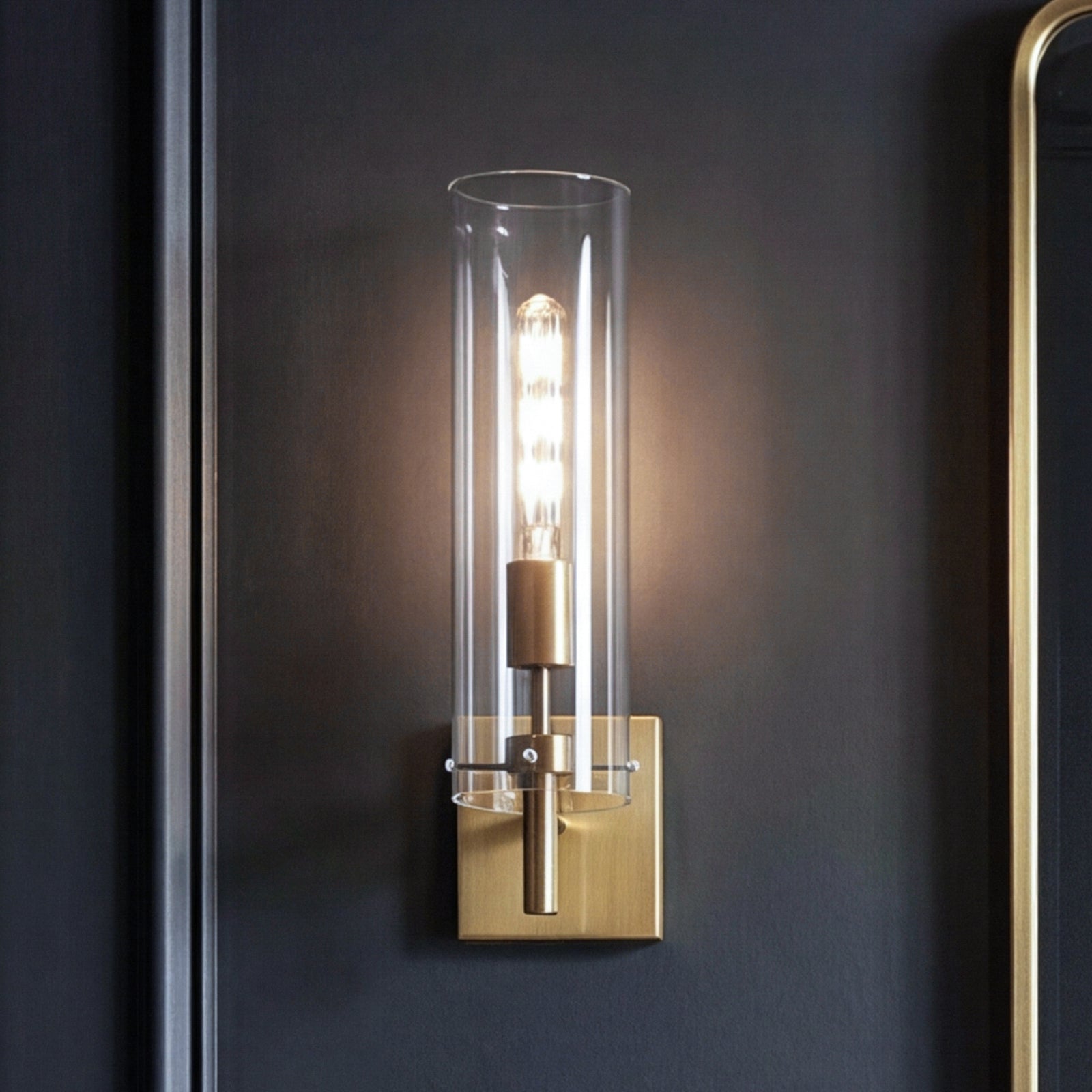 4.5 Inch Wall Sconce Clear Shade In Satin Gold Satin Gold And Clear Finish - LIGHTING by Joshua Marshal