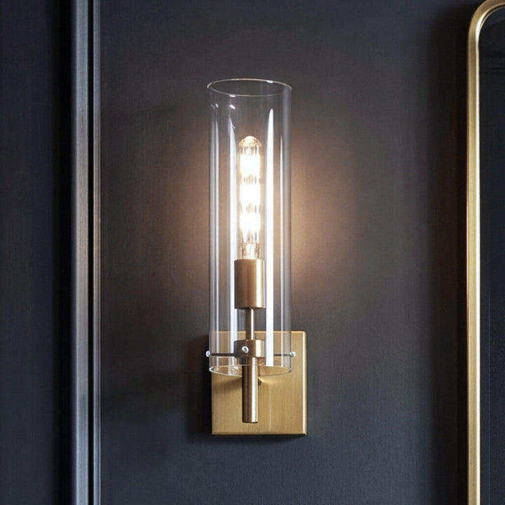 4.5 Inch Wall Sconce Clear Shade In Satin Gold Satin Gold And Clear Finish - LIGHTING by Joshua Marshal