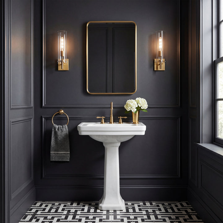4.5 Inch Wall Sconce Clear Shade In Satin Gold - View 2 - Joshua Marshal