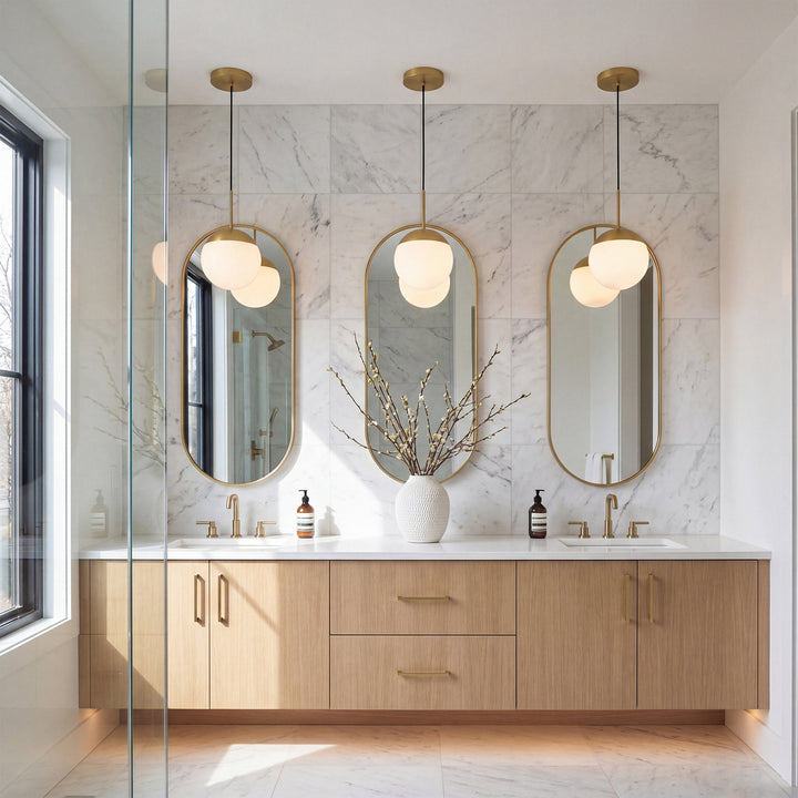 8 Inch Pendant Frosted White Shade In Satin Gold - View 2 - Joshua Marshal