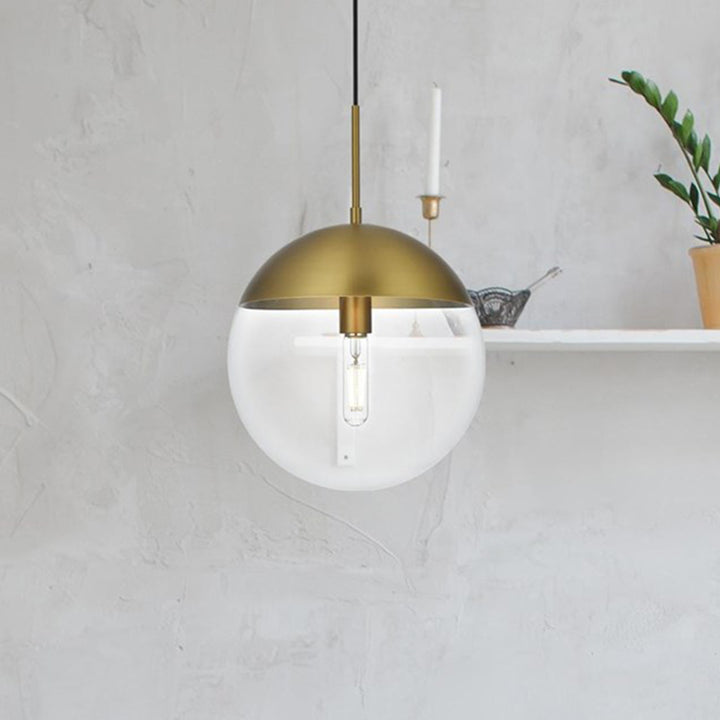 12 Inch Pendant Clear Shade In Chrome Satin Gold And Clear Finish - LIGHTING by Joshua Marshal