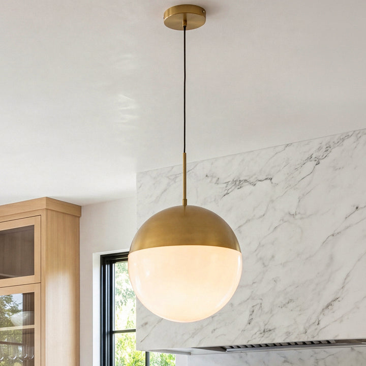 14 Inch Pendant Frosted White Shade In Satin Gold Satin Gold And Frosted White Finish - LIGHTING by Joshua Marshal