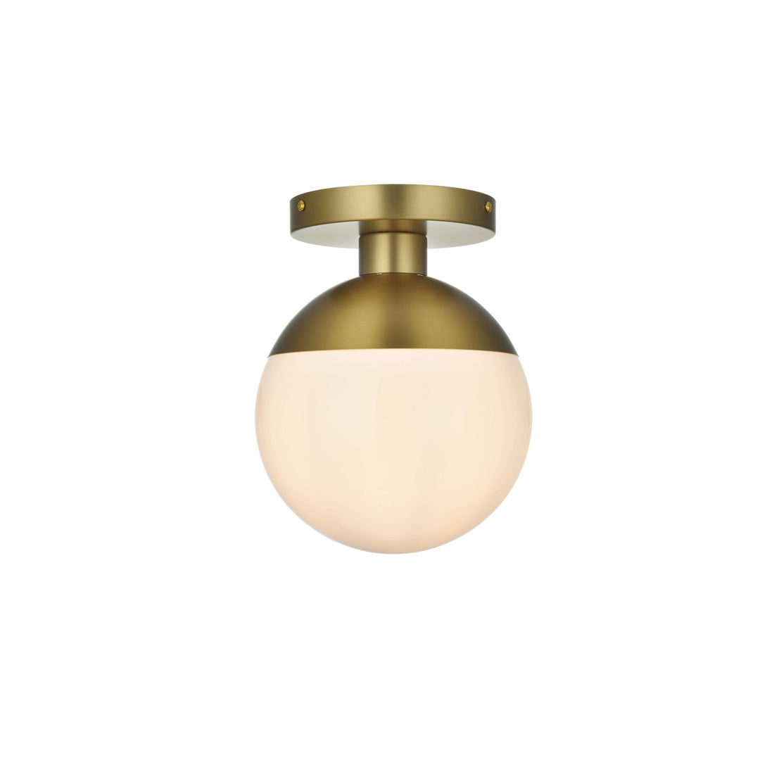 8 Inch Flush Mount Frosted White Shade In Satin Gold - View 3 - Joshua Marshal