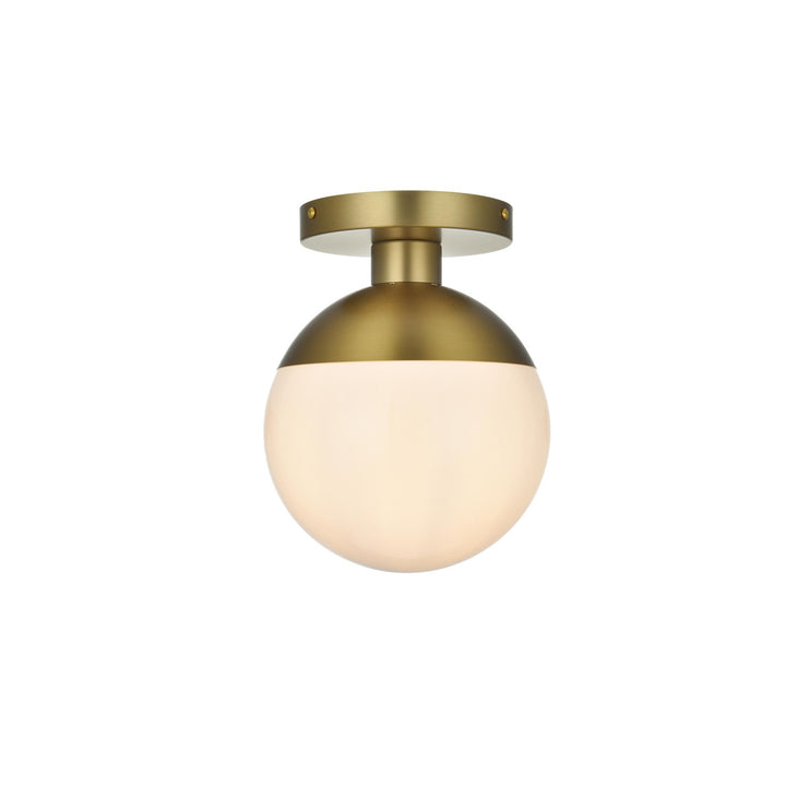 8 Inch Flush Mount Frosted White Shade In Satin Gold - View 3 - Joshua Marshal