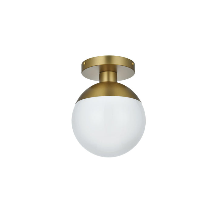 8 Inch Flush Mount Frosted White Shade In Satin Gold - View 4 - Joshua Marshal