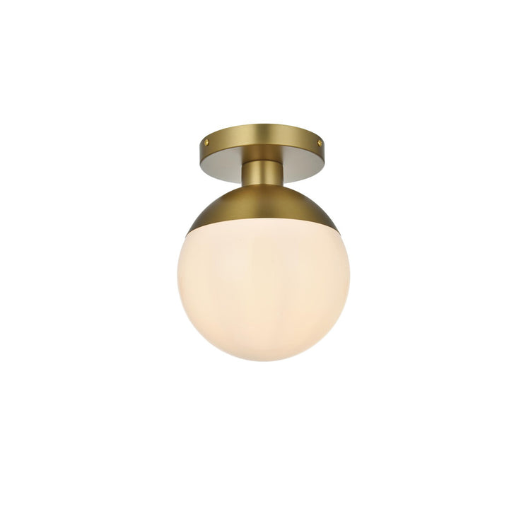 8 Inch Flush Mount Frosted White Shade In Satin Gold - View 5 - Joshua Marshal
