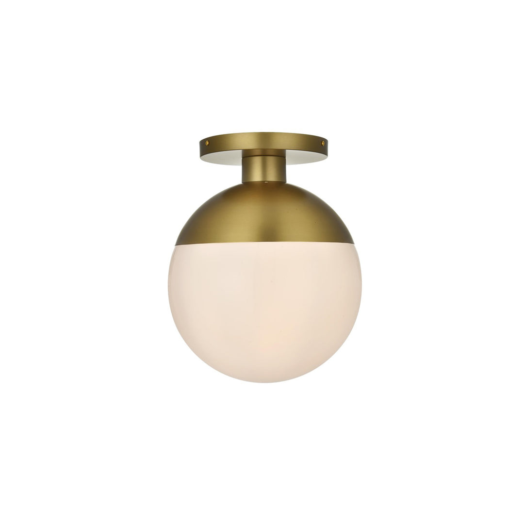 12 Inch Flush Mount Frosted White Shade In Satin Gold - View 3 - Joshua Marshal