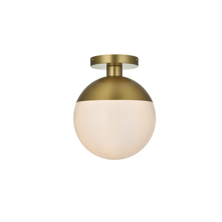 10 Inch Flush Mount Frosted White Shade In Satin Gold - View 3 - Joshua Marshal