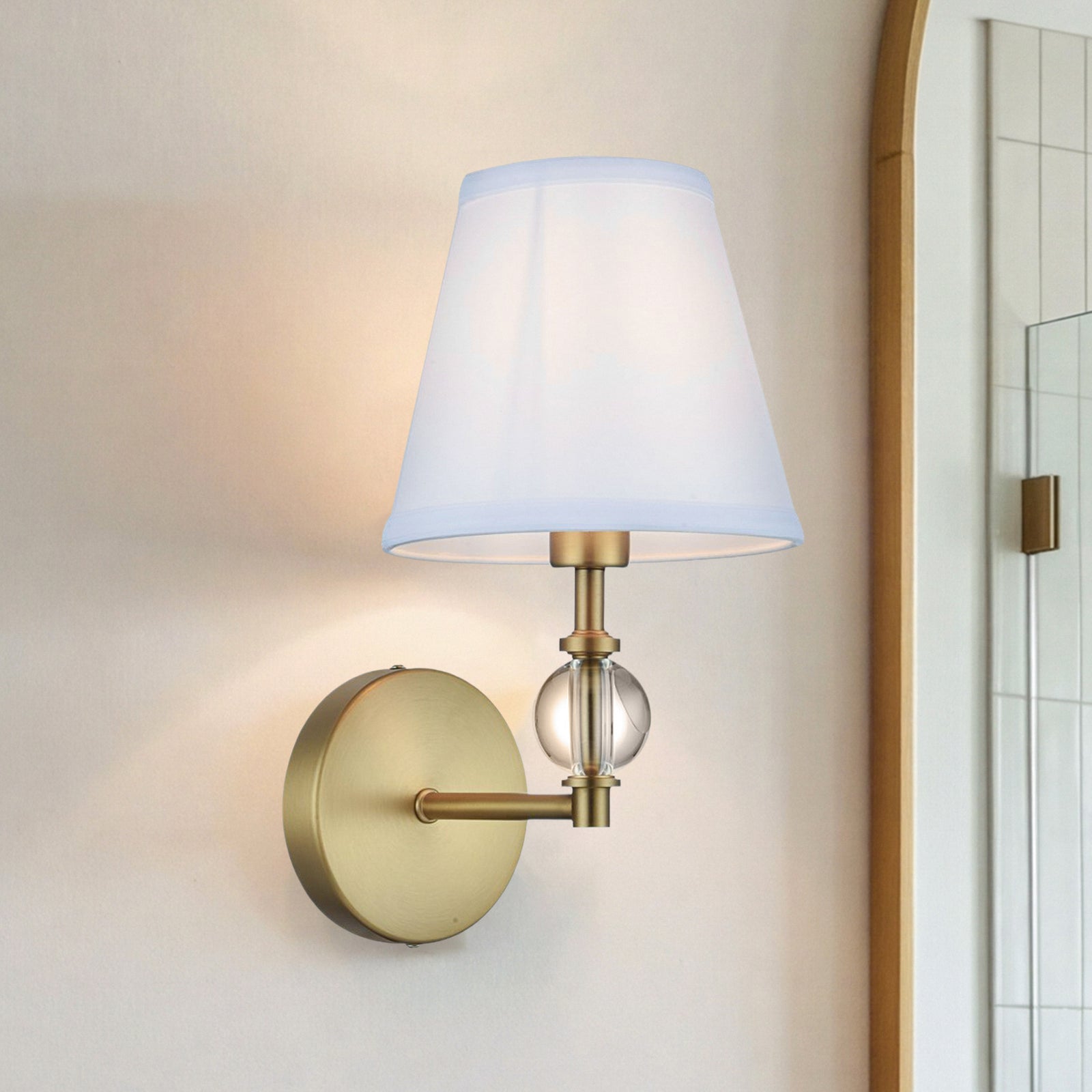 7 Inch Wall Sconce In Satin Gold Satin Gold And White Finish - LIGHTING by Joshua Marshal