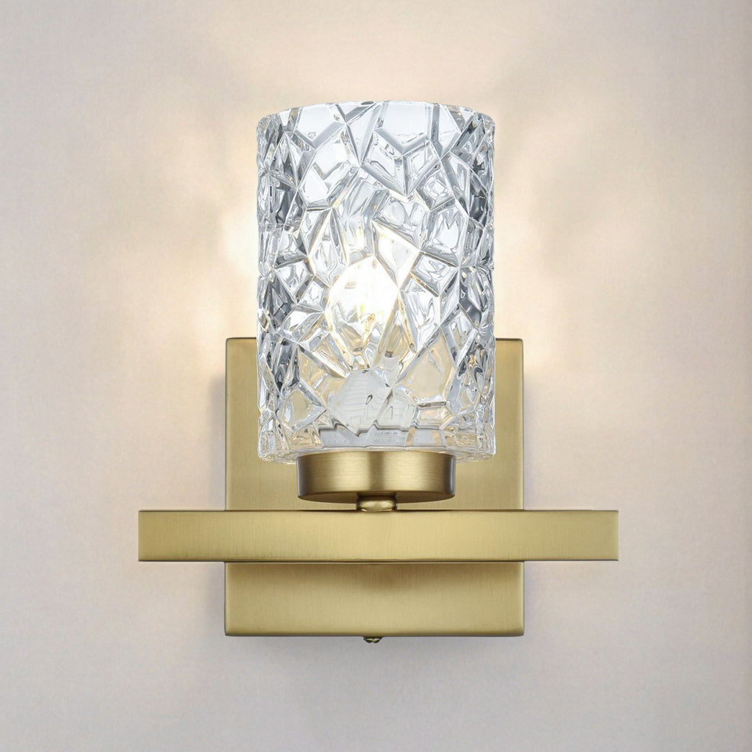 7 Inch Wall Sconce In Satin Gold Satin Gold And Clear Finish - LIGHTING by Joshua Marshal