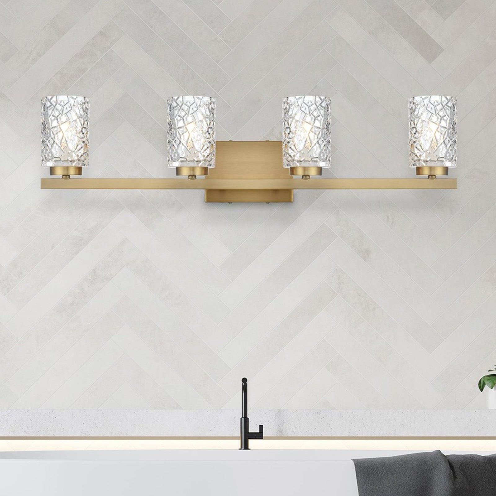 31 Inch Wall Sconce In Satin Gold Satin Gold And Clear Finish - LIGHTING by Joshua Marshal
