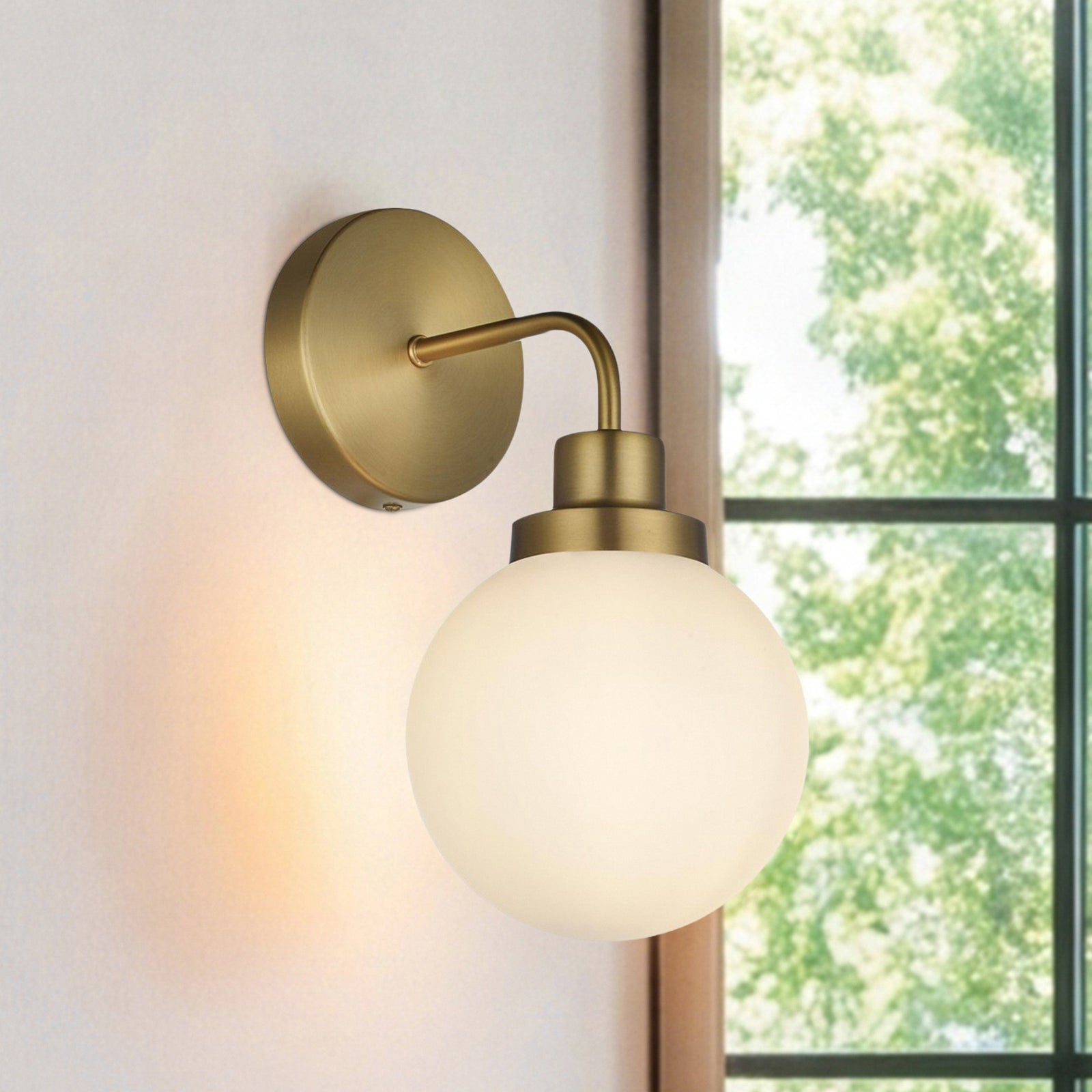6 Inch Wall Sconce In Satin Gold Satin Gold And Opal White Finish - LIGHTING by Joshua Marshal