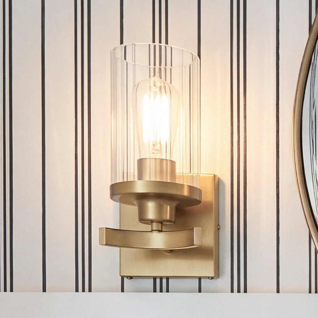 5 Inch Wall Sconce In Satin Gold Satin Gold And Clear Finish - LIGHTING by Joshua Marshal