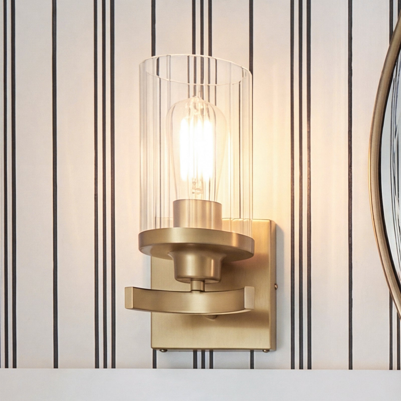 5 Inch Wall Sconce In Satin Gold Satin Gold And Clear Finish - LIGHTING by Joshua Marshal