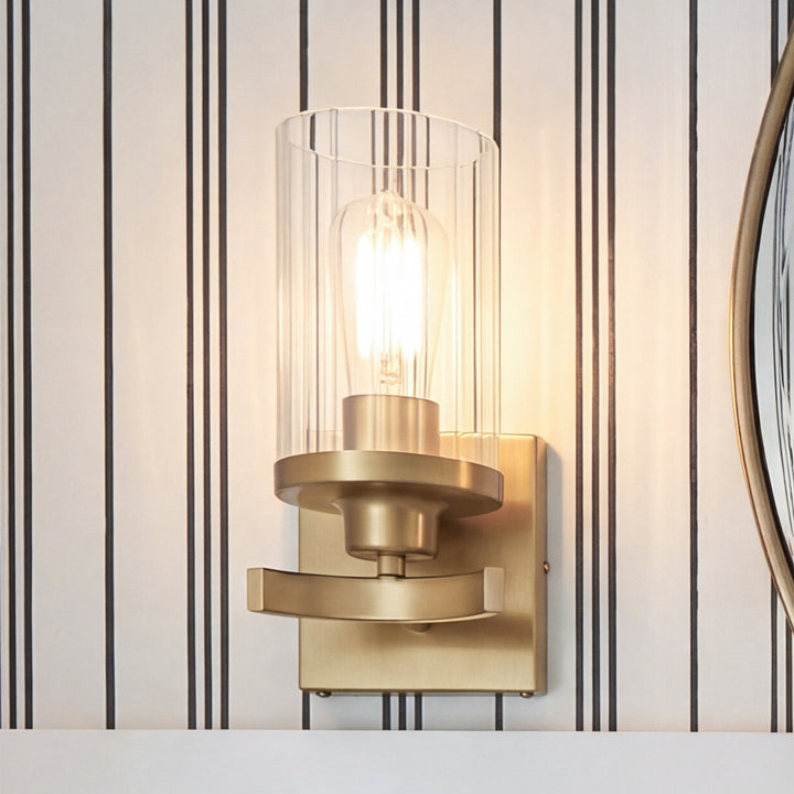 5 Inch Wall Sconce In Satin Gold Satin Gold And Clear Finish - LIGHTING by Joshua Marshal