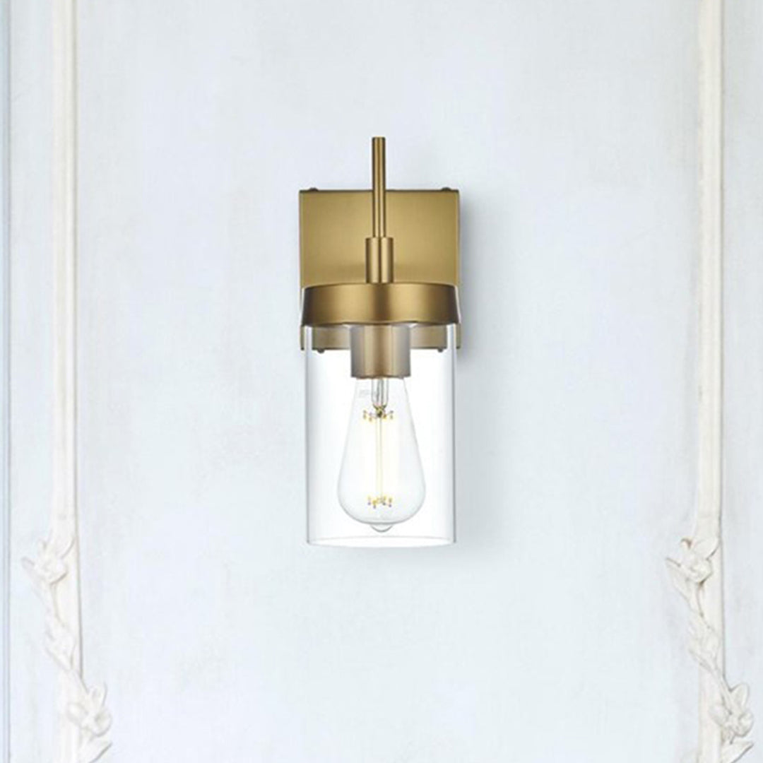 4.5 Inch Wall Sconce In Satin Gold Satin Gold And Clear Finish - LIGHTING by Joshua Marshal