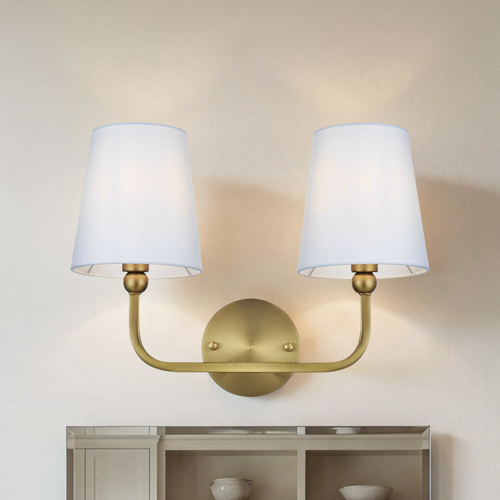 16 Inch Wall Sconce In Satin Gold Satin Gold And White Finish - LIGHTING by Joshua Marshal
