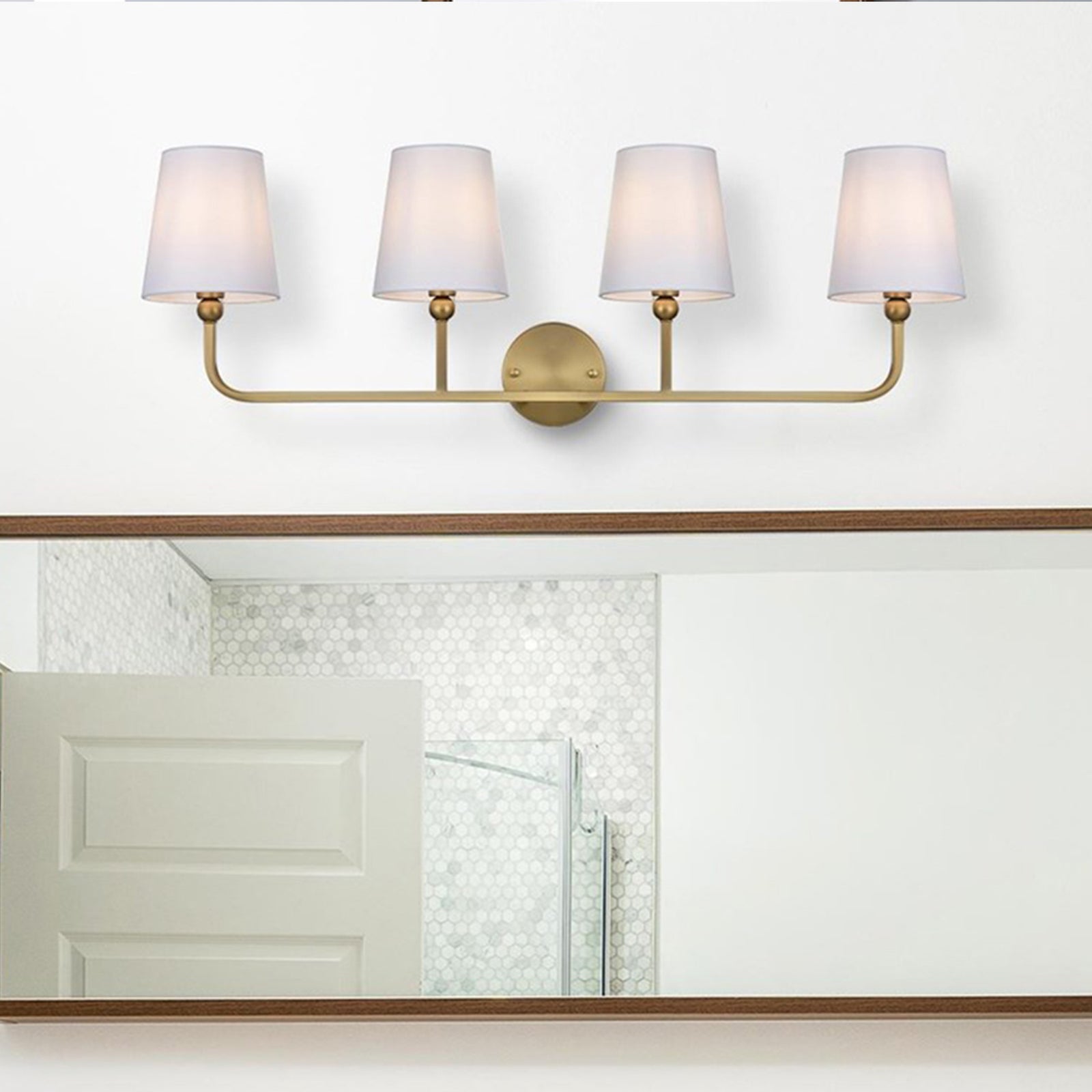35.5 Inch Wall Sconce In Satin Gold Satin Gold And White Finish - LIGHTING by Joshua Marshal