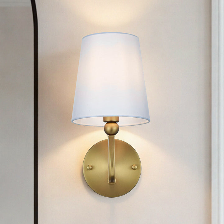 6 Inch Wall Sconce In Satin Gold Satin Gold And White Finish - LIGHTING by Joshua Marshal