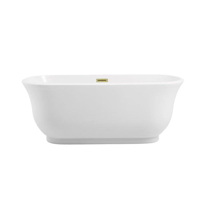 59 Inch Soaking Bathtub In Glossy White With Brushed Gold Trim - View 3 - Joshua Marshal