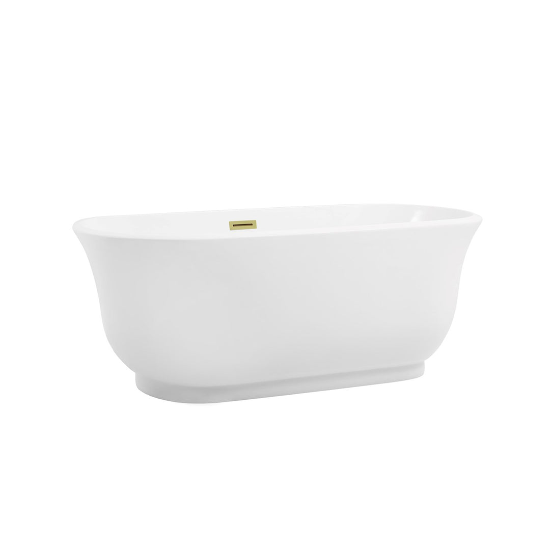 59 Inch Soaking Bathtub In Glossy White With Brushed Gold Trim - View 4 - Joshua Marshal