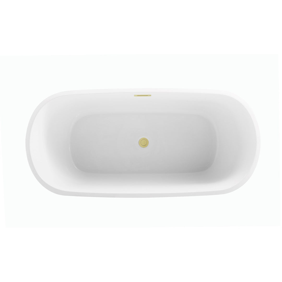 59 Inch Soaking Bathtub In Glossy White With Brushed Gold Trim - View 5 - Joshua Marshal
