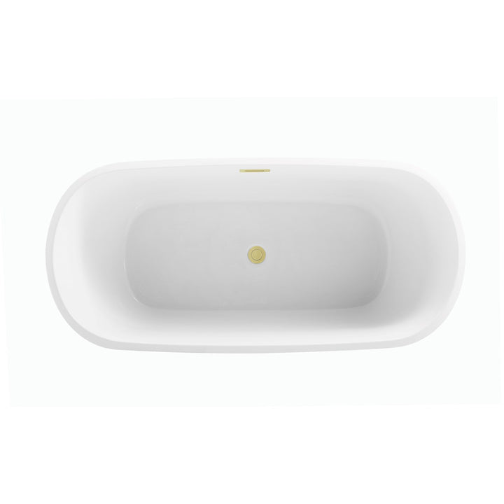59 Inch Soaking Bathtub In Glossy White With Brushed Gold Trim - View 5 - Joshua Marshal