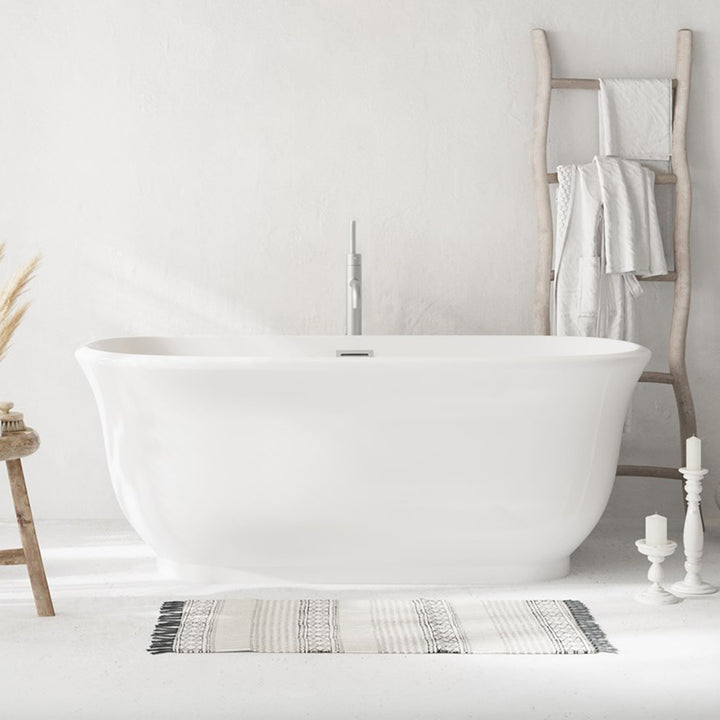 59 Inch Soaking Bathtub In Glossy White With Brushed Nickel Trim Glossy White Finish - KITCHEN & BATH by Joshua Marshal
