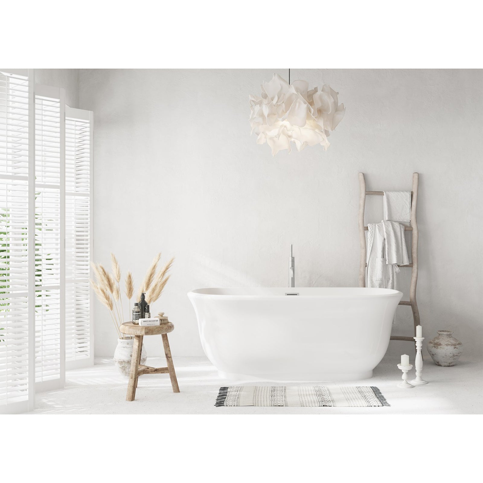 59 Inch Soaking Bathtub In Glossy White With Brushed Nickel Trim - View 2 - Joshua Marshal