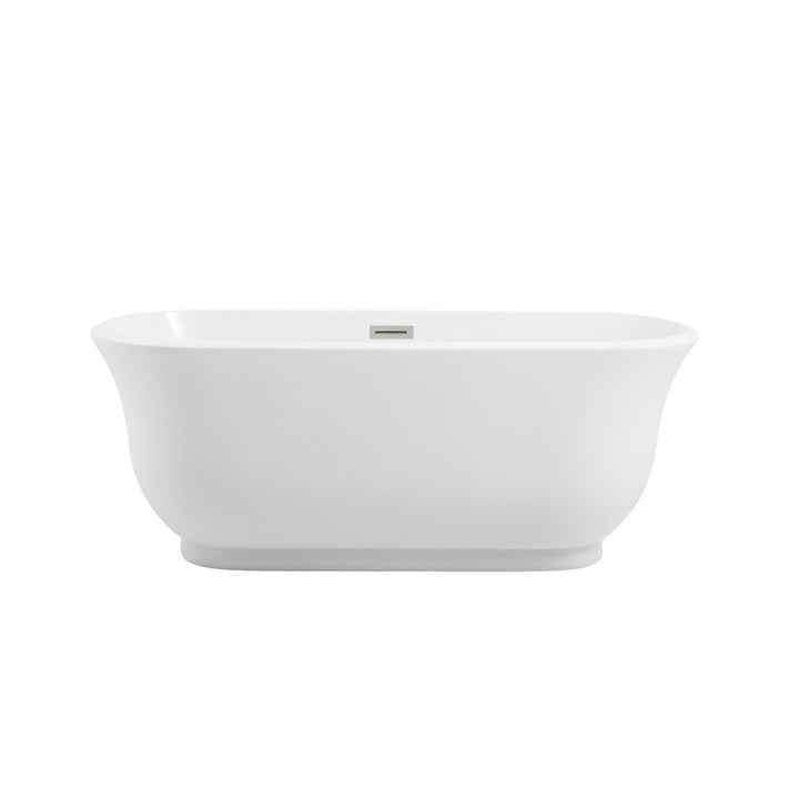 59 Inch Soaking Bathtub In Glossy White With Brushed Nickel Trim - View 3 - Joshua Marshal