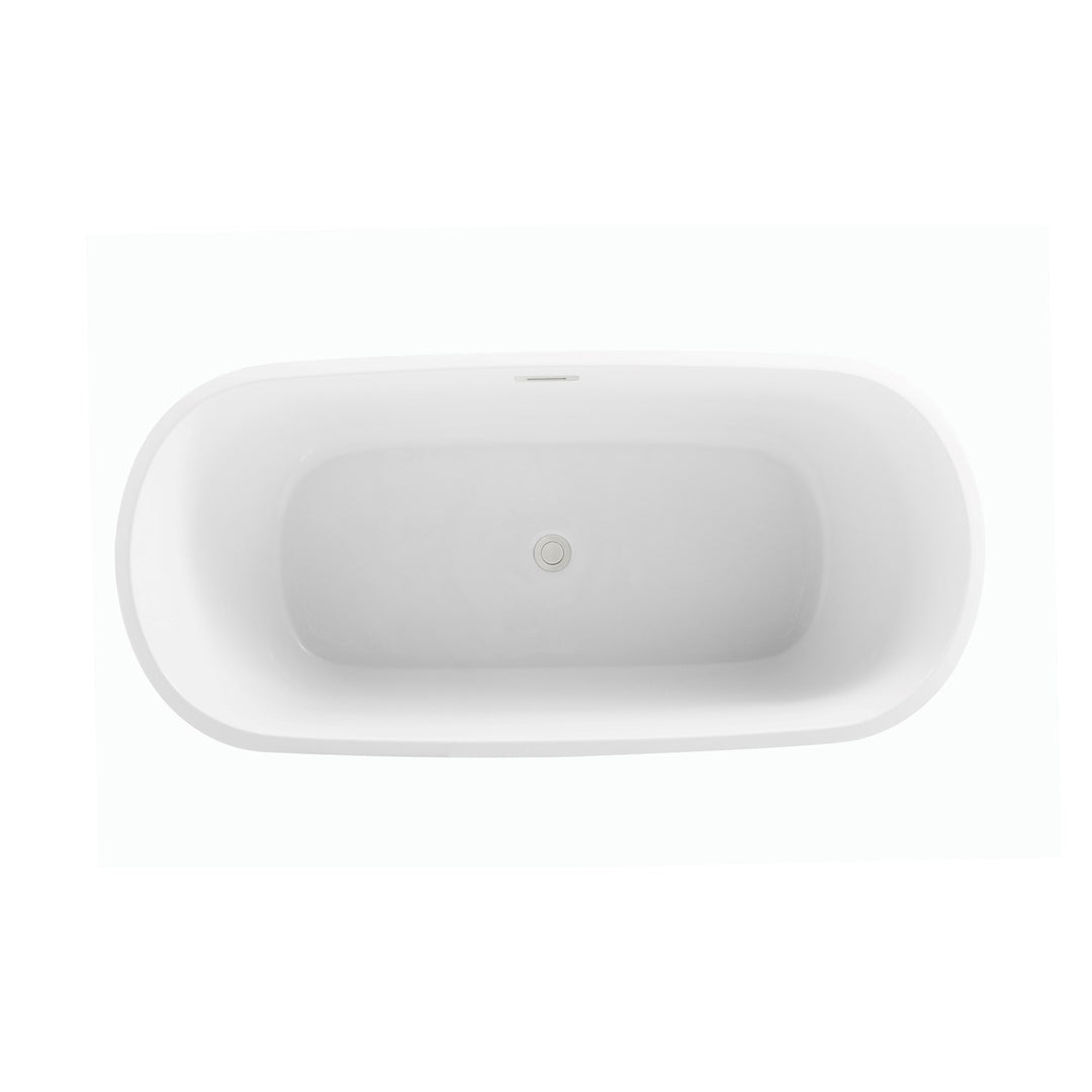 59 Inch Soaking Bathtub In Glossy White With Brushed Nickel Trim - View 4 - Joshua Marshal