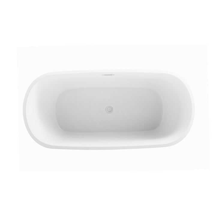 59 Inch Soaking Bathtub In Glossy White With Brushed Nickel Trim - View 4 - Joshua Marshal
