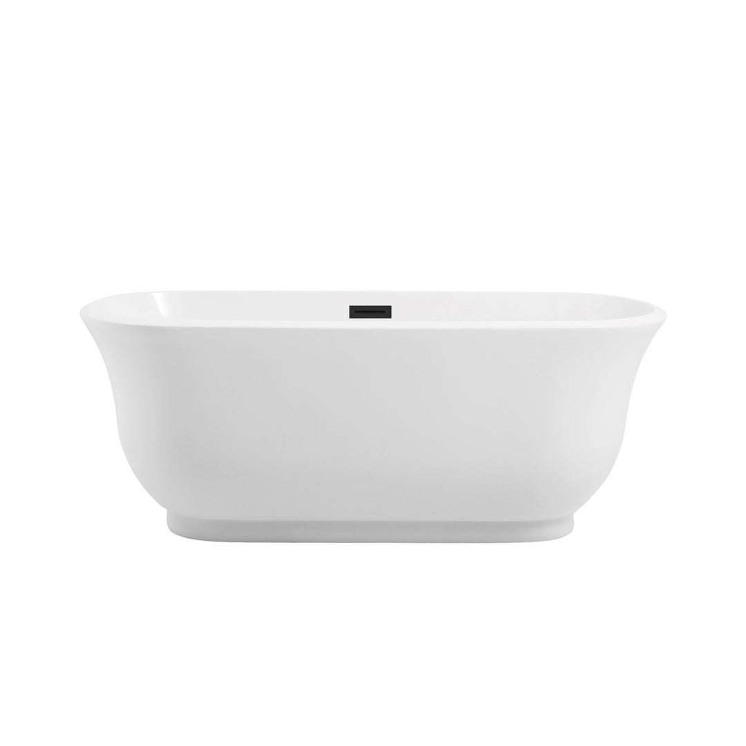 59 Inch Soaking Bathtub In Glossy White With Matte Black Trim - View 3 - Joshua Marshal