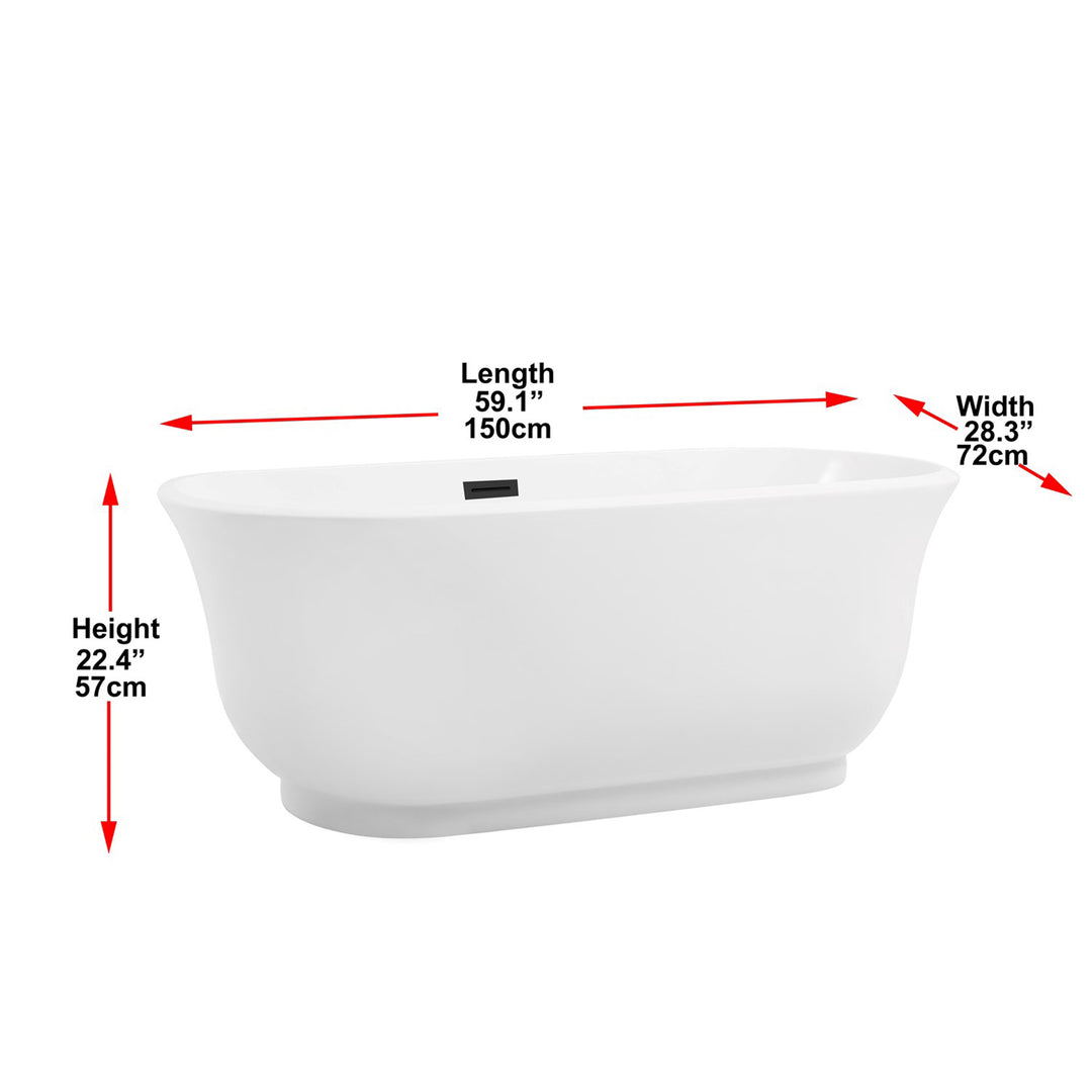 59 Inch Soaking Bathtub In Glossy White With Matte Black Trim - View 5 - Joshua Marshal