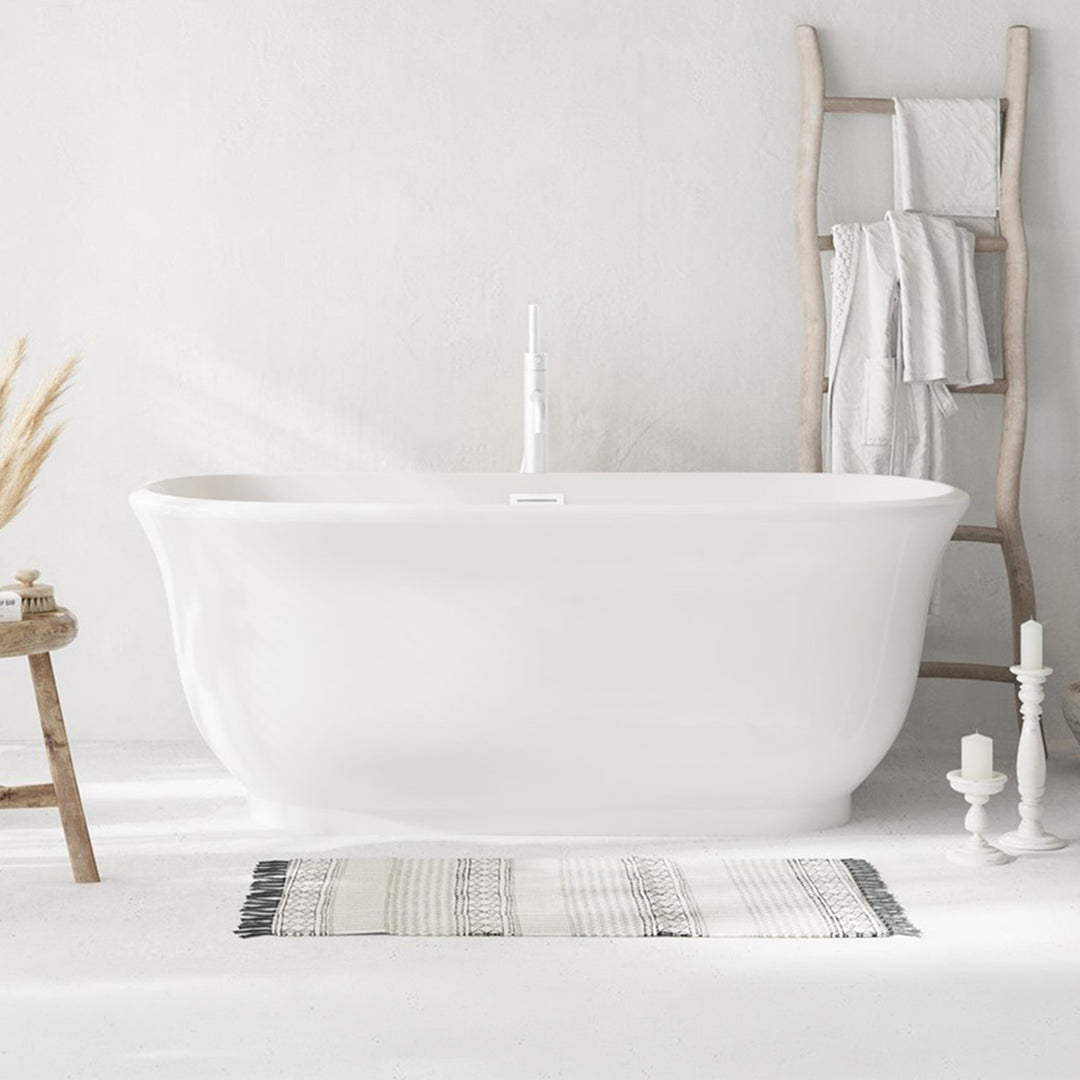 59 Inch Soaking Bathtub In Glossy White With Polished White Trim Glossy White Finish - KITCHEN & BATH by Joshua Marshal