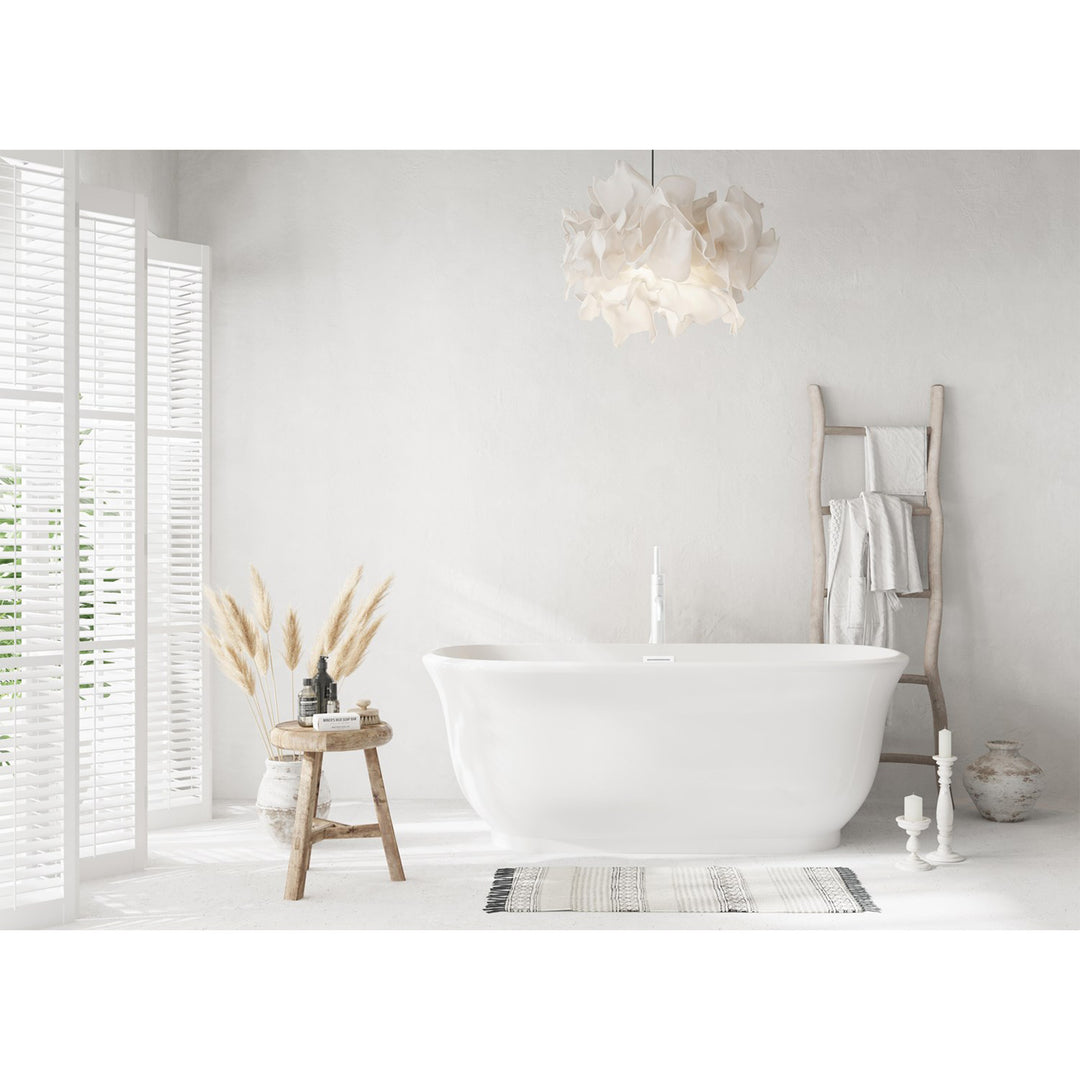 59 Inch Soaking Bathtub In Glossy White With Polished White Trim - View 2 - Joshua Marshal