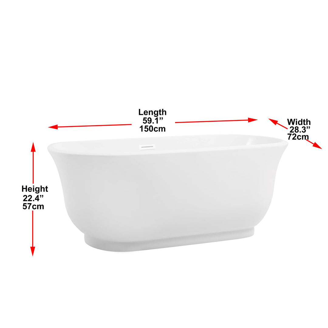 59 Inch Soaking Bathtub In Glossy White With Polished White Trim - View 6 - Joshua Marshal