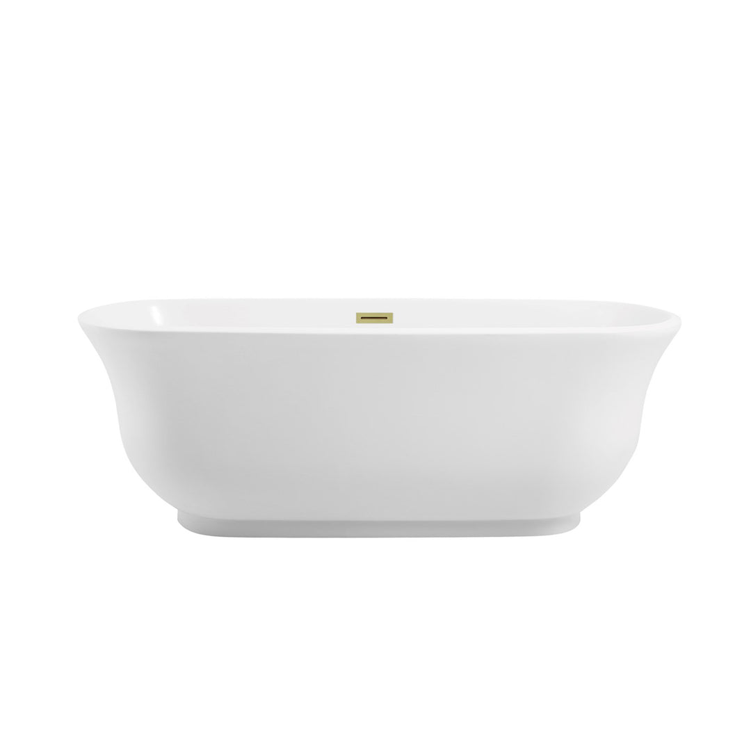 67 Inch Soaking Bathtub In Glossy White With Brushed Gold Trim - View 3 - Joshua Marshal